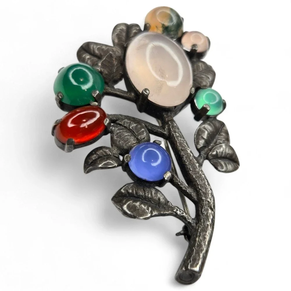 T.M. & Co. Flower Brooch Sterling Silver Multi Gemstone 1963 Vintage Hallmark